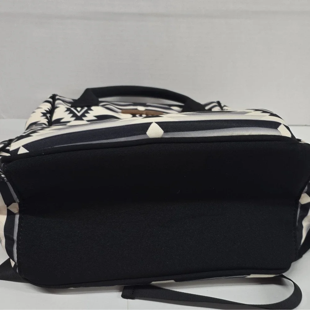 Wrangler Black & White Geometric Backpack Diaper Bag, Adjustable Strap, Pockets